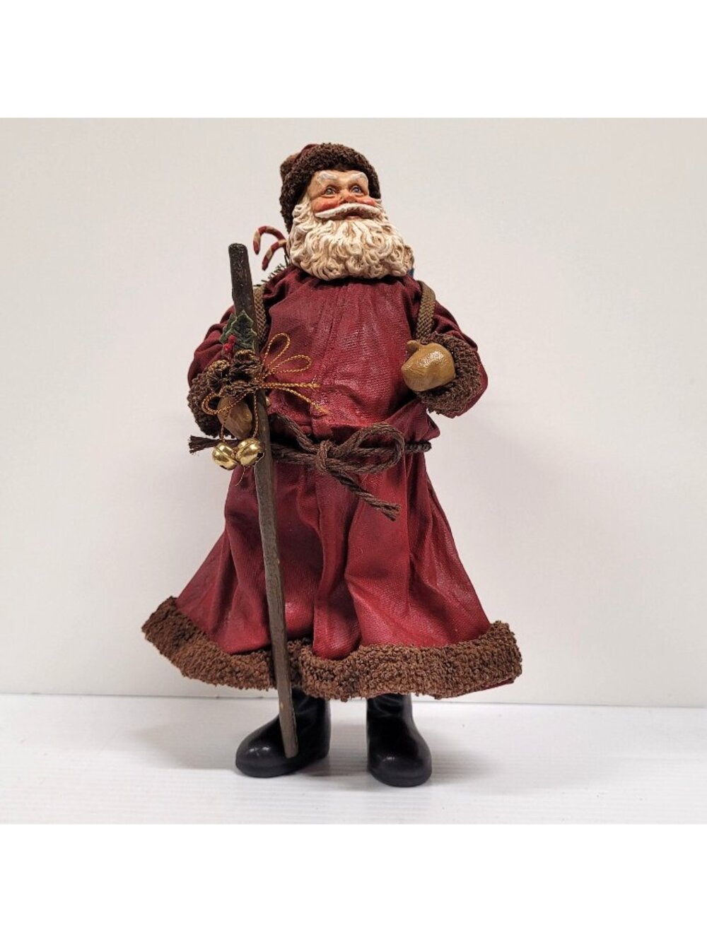 Kurt S Adler Fabriche 1980s  Jolly Olde Nick Santa Clause 11'' Holding a Staff
